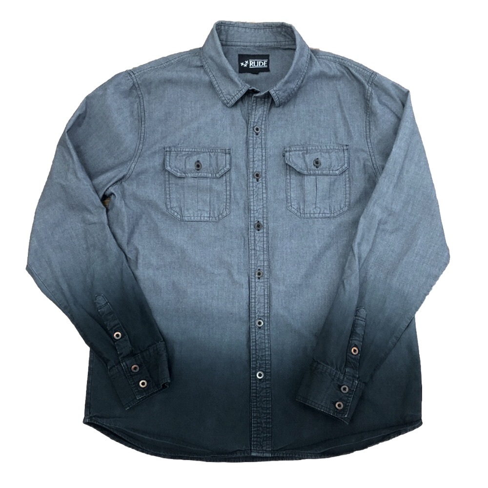 RUDE Men’s Ombré Button-Down Shirt – Gray & Black